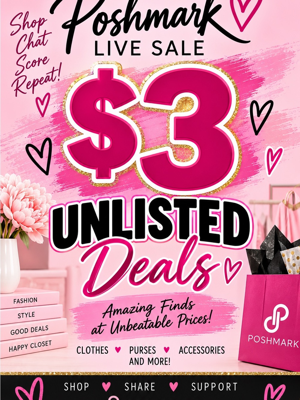 Unlisted Pink and Gold $3 Live Sale Poster